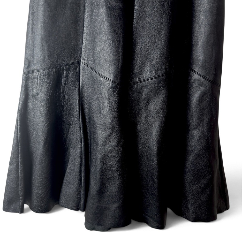 Vintage Aggie Georgette Chordas Black Leather Godet Maxi Skirt 10 USA 80s - Picture 6 of 11